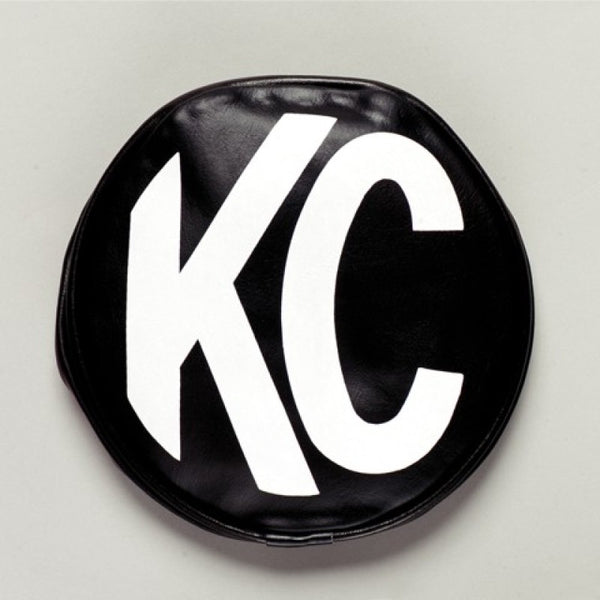 KC HiLiTES 6in. Round Soft Cover (Pair) - Black w/White KC Logo - Bull Strap