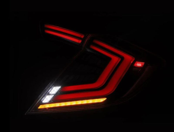 AlphaRex 16-21 Honda Civic Hatchback/ Type-R FK8 Nova-Series LED Tail Lights (Pair) - Alpha Black - Bull Strap