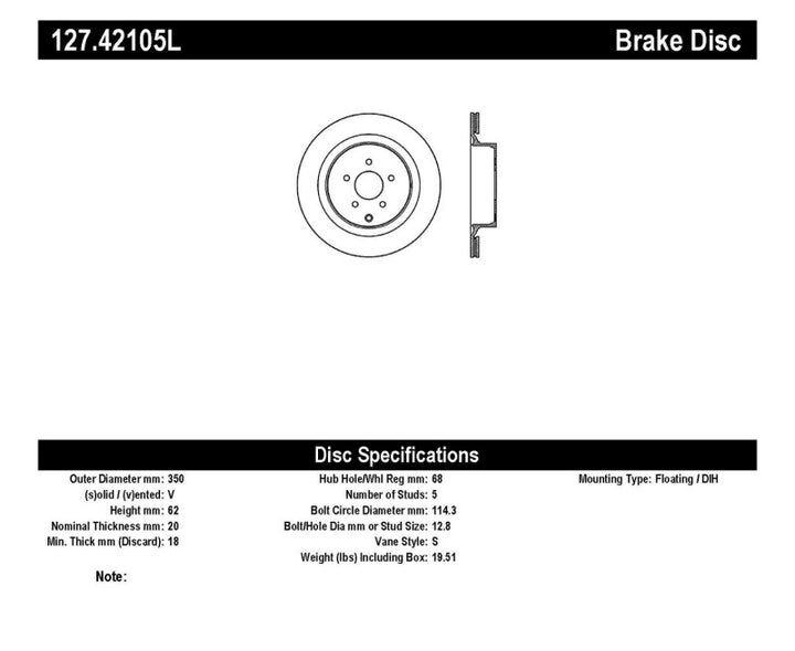 StopTech 09 Infiniti FX50 SportStop Slotted & Drilled Rear Left Rotor - Bull Strap