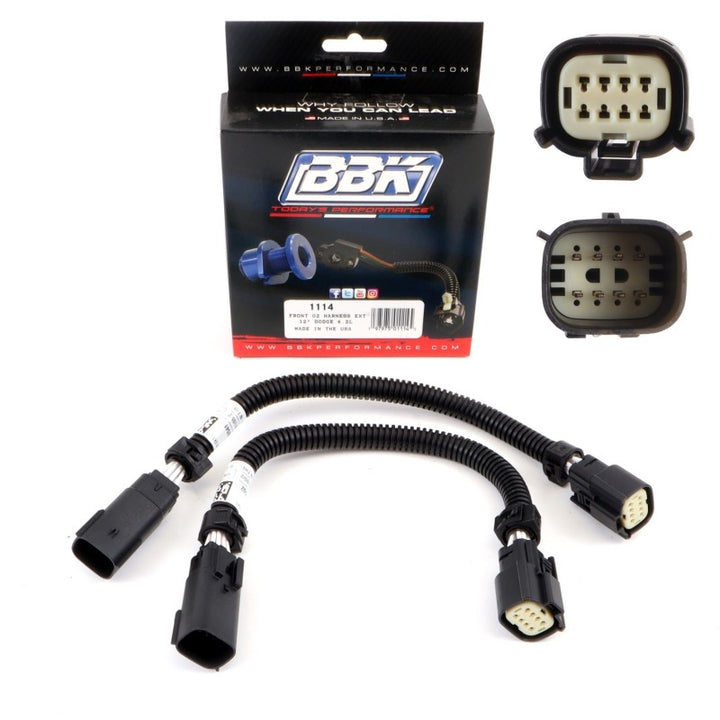 BBK 05-20 Dodge Hellcat 6.2L 6 Pin Front O2 Sensor Wire Harness Extensions 12 (pair) - Bull Strap
