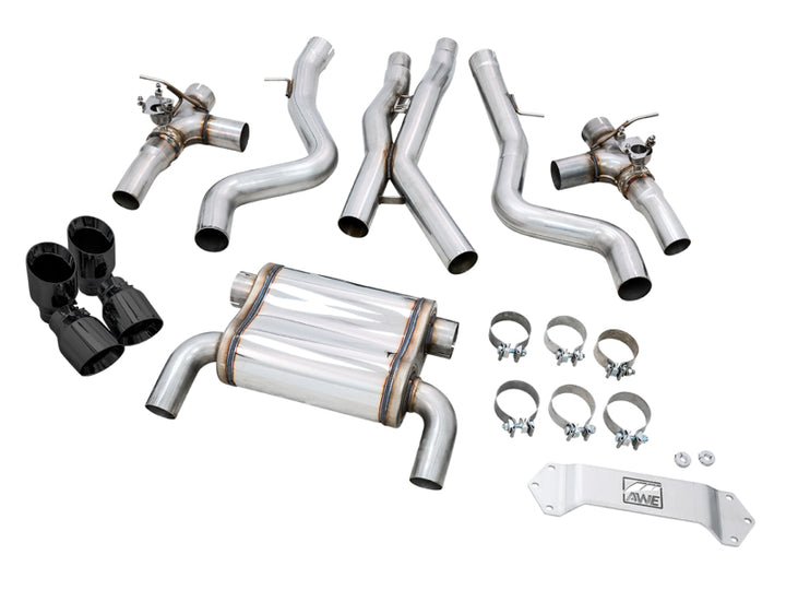 AWE Tuning BMW F8X M3/M4 SwitchPath Catback Exhaust - Diamond Black Tips - Bull Strap