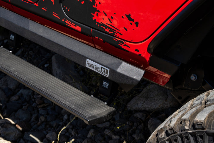 AMP Research 18-24 Jeep Wrangler JL 2DR PowerStep XL - Black (Incl OEM Style Illumination) - Bull Strap
