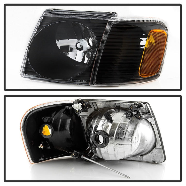 xTune 01-03 Ford Explorer Sport 4pc OEM Style Headlights w/Corner - Black (HD-JH-FEXP01-ST-BK) - Bull Strap