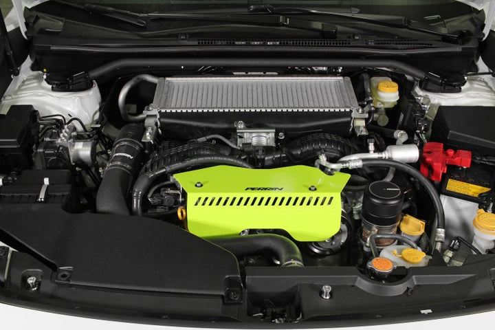 PERRIN 22-25 Subaru WRX Pulley Cover - Neon Yellow (TALL - For Use w/o PERRIN AOS) - Bull Strap