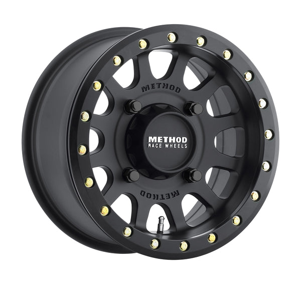 Method MR401 UTV Beadlock 15x7 / 4+3/13mm Offset / 4x136 / 106mm CB Matte Black Wheel - Bull Strap