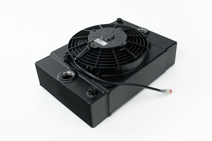 CSF Universal Drag Race / Tuck Radiator w/9in Spal Fan - 10.5in H x 10in L x 3.6in W - Black - Bull Strap