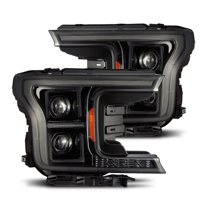 AlphaRex 18-20 Ford F-150 (Req. Conv F150 w/LED) LUXX LED Proj HL Alpha-Blk w/Actv Lt Seq Sig SB DRL - Bull Strap