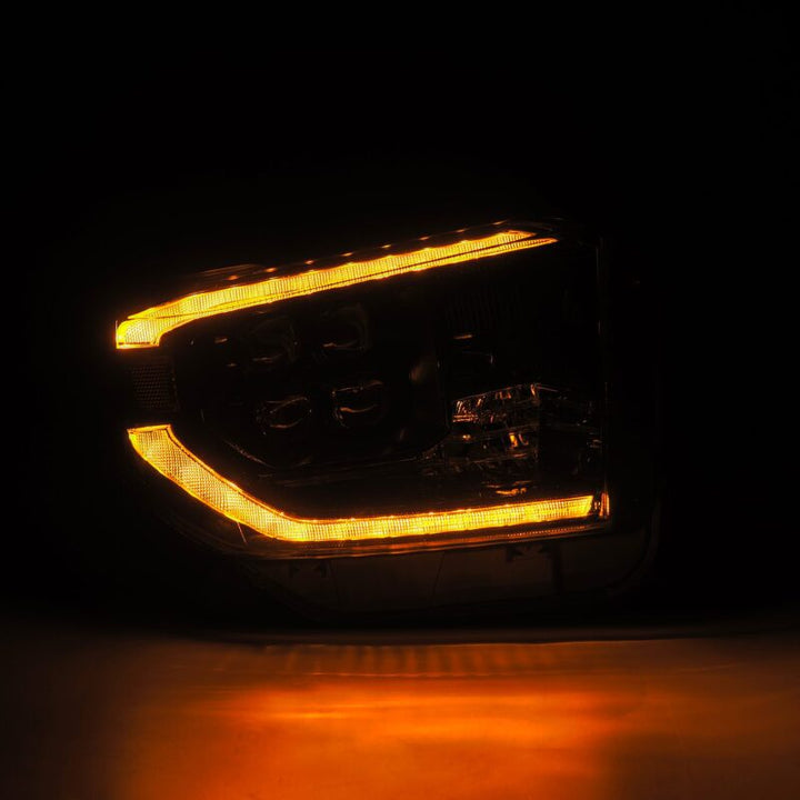 AlphaRex 14-21 Toyota Tundra NOVA-Series LED Proj Headlights Alpha-Blk w/Actv Light & Seq. Sig + DRL - Bull Strap