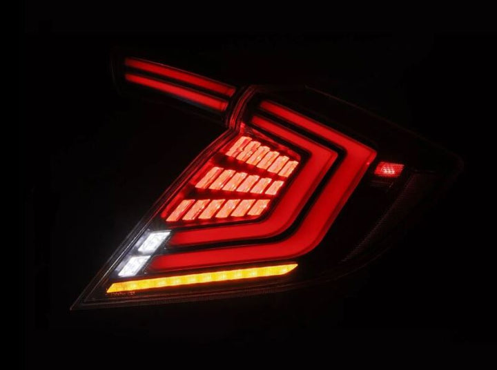 AlphaRex 16-21 Honda Civic Hatchback/ Type-R FK8 Nova-Series LED Tail Lights (Pair) - Alpha Black - Bull Strap