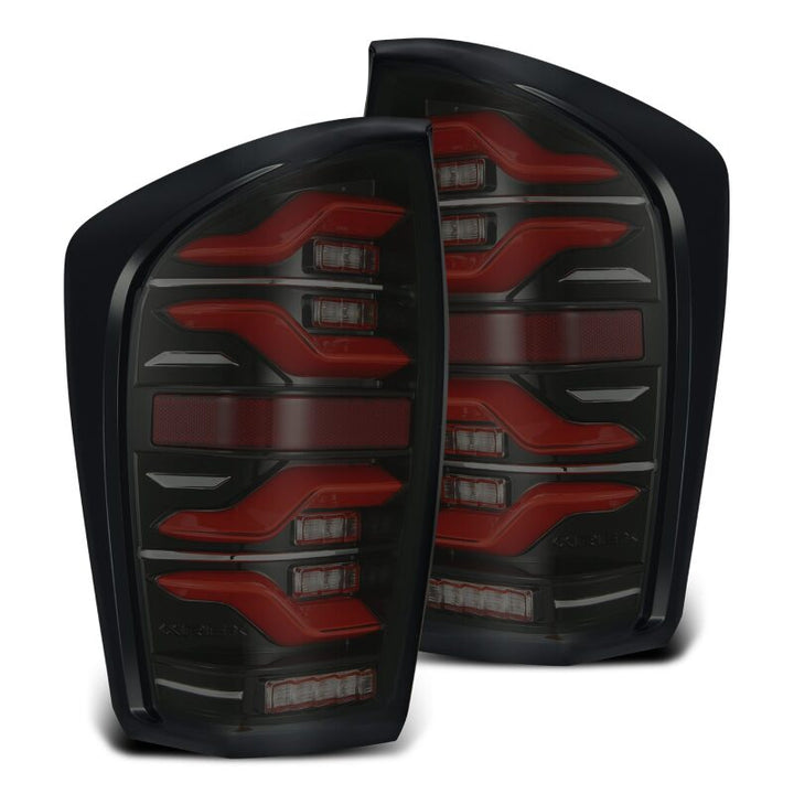 AlphaRex 16-21 Toyota Tacoma LUXX LED Taillights Blk/Red w/Activ Light/Seq Signal - Bull Strap