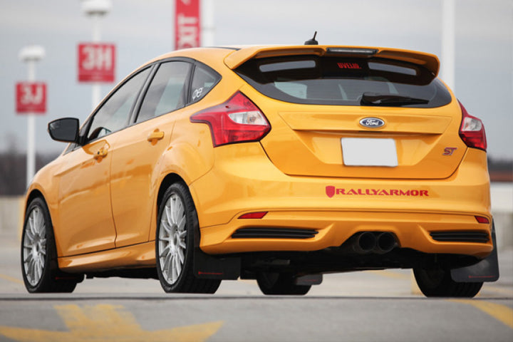 Rally Armor 12-19 Ford Focus ST / 16-19 RS Red Mud Flap w/White Logo - Bull Strap