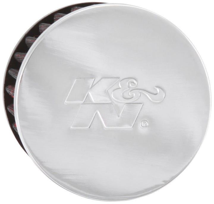 K&N 1.75in Flange ID x 3in OD x 2.5in H Chrome Finish Rubber Base Crankcase Vent Filter - Bull Strap