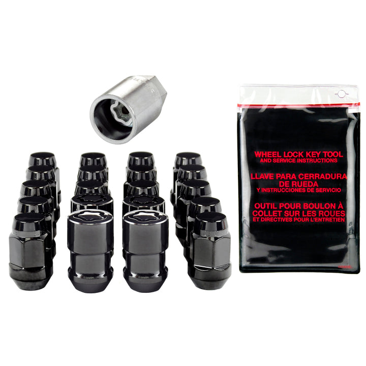 McGard 5 Lug Hex Install Kit w/Locks (Cone Seat Nut / Bulge) M12X1.5 / 3/4 Hex / 1.45in. L - Black - Bull Strap