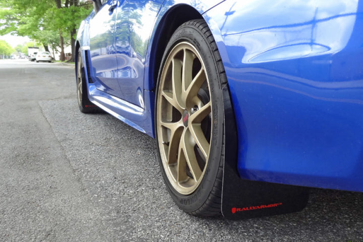 Rally Armor 15-21 Subaru WRX/STI Black UR Mud Flap w/White Logo - Bull Strap