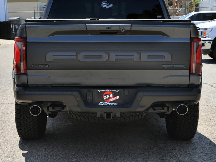 aFe 21-24 Ford F-150 Vulcan Series 3 IN to 3-1/2 IN Stainless Steel Cat-Back Exhaust System - Black - Bull Strap