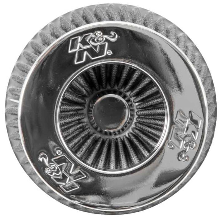 K&N Universal Filter Chrome Round Tapered White - 4in Flange ID x 1.125in Flange Length x 5.5in H - Bull Strap