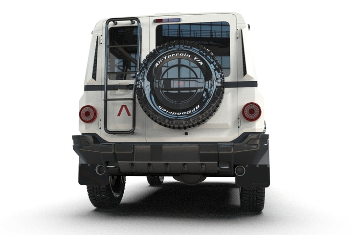 Rally Armor 23-25 Ineos Grenadier Black Mud Flap - Metallic Black Logo - Bull Strap