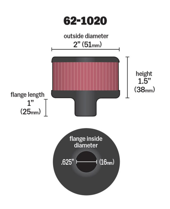 K&N Steel Base Crankcase Vent Filter .625in Vent OD x 2in OD x 1.5in Height - Bull Strap