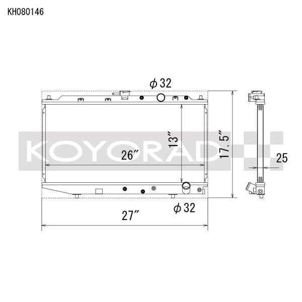 Koyo 88-91 Honda Civic / CRX EF Chassis w/B-Series (Manual Transmission) All-Aluminum Radiator - Bull Strap