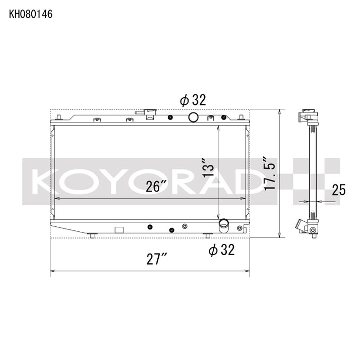 Koyo 88-91 Honda Civic / CRX EF Chassis w/B-Series (Manual Transmission) All-Aluminum Radiator - Bull Strap