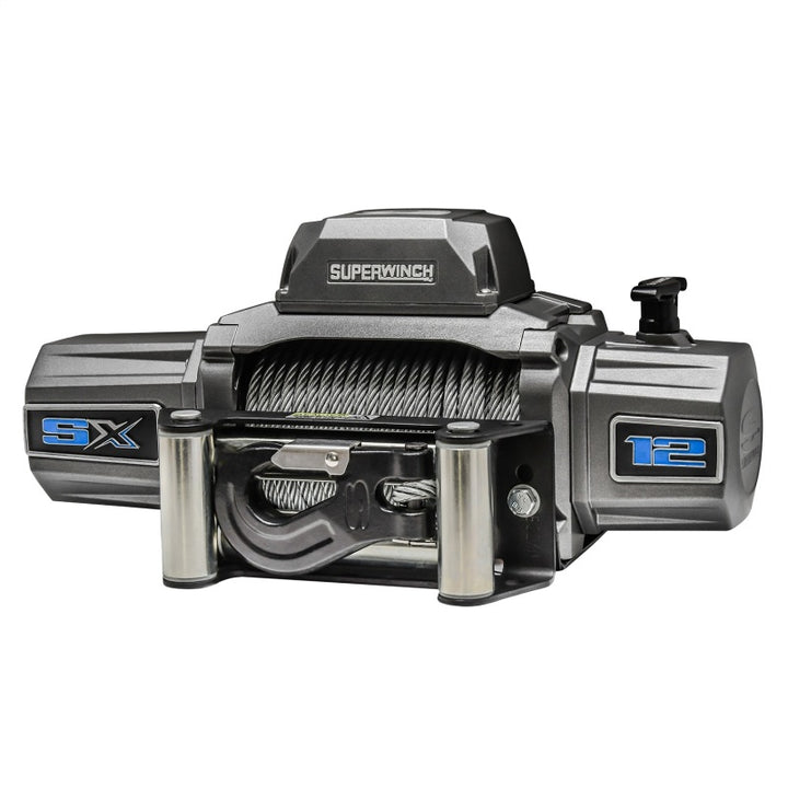 Superwinch 12000 LBS 12V DC 3/8in x 85ft Wire Rope SX 12000 Winch - Graphite - Bull Strap