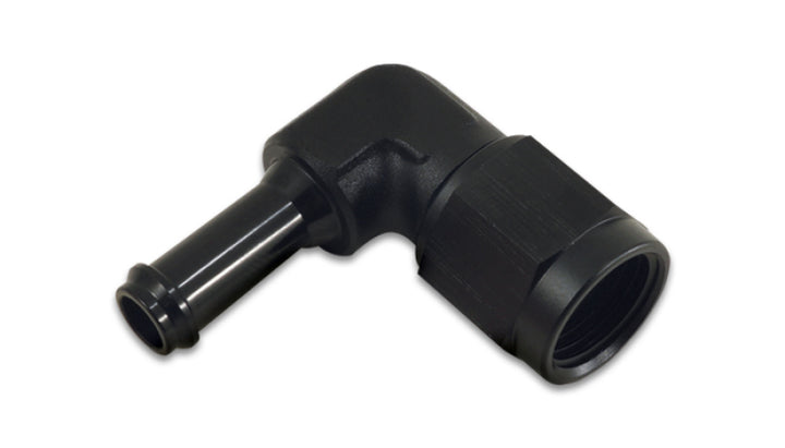 Vibrant -8AN to 3/8in Hose Barb 90 Degree Adapter - Anodized Black - Bull Strap