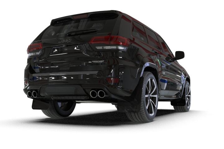 Rally Armor 18-22 Jeep Grand Cherokee SRT Trackhawk Black UR Mud Flap - White Logo - Bull Strap