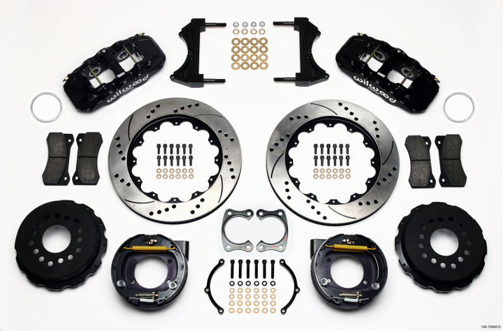 Wilwood AERO4 Rear P-Brake Kit 14.00in Drilled Big Ford New Style 2.50in Offset - Bull Strap