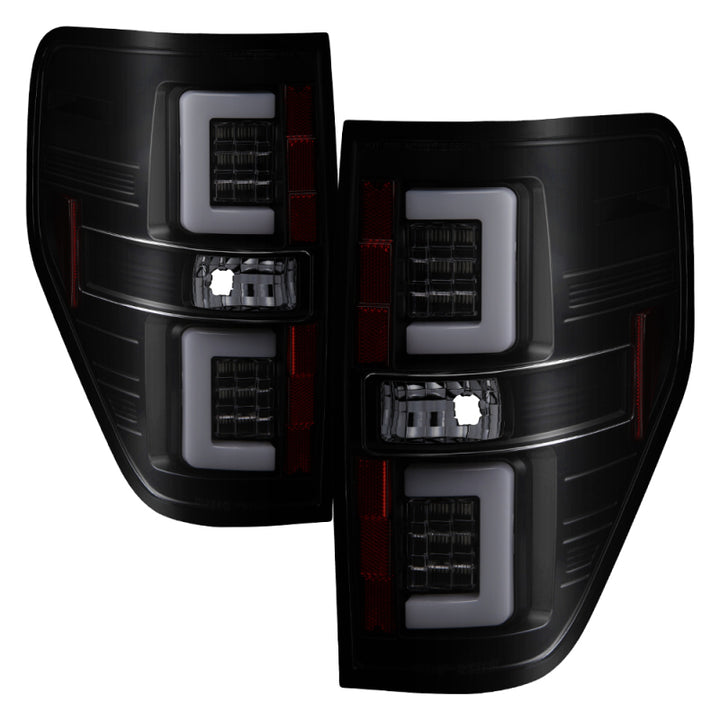Spyder 09-14 Ford F150 V2 Light Bar LED Tail Lights - Blk Smoke (ALT-YD-FF15009V2-LBLED-BSM) - Bull Strap