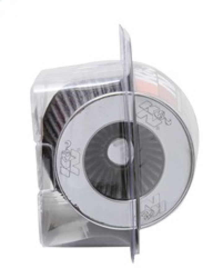 K&N Universal Filter Chrome Round Tapered White - 4in Flange ID x 1.125in Flange Length x 5.5in H - Bull Strap