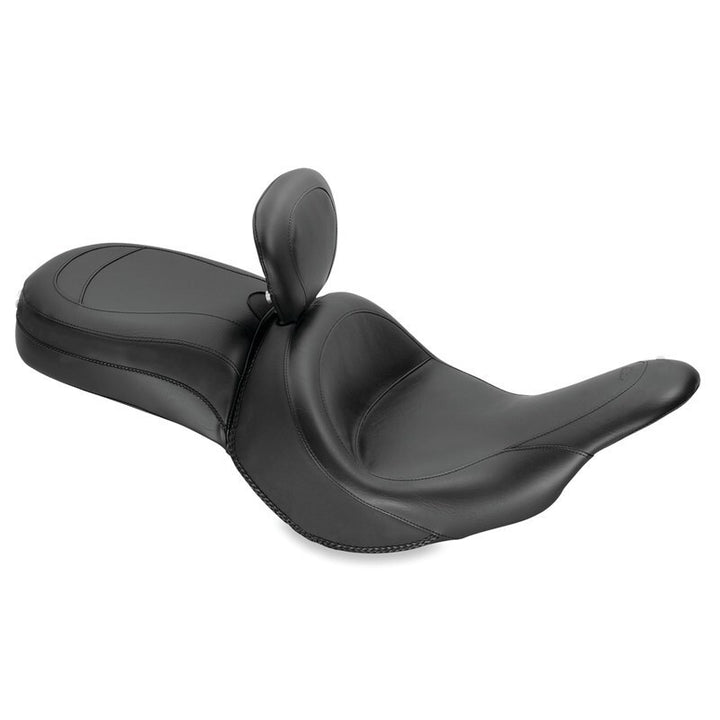 Mustang 11-19 Kawasaki Vulcan 1700, Vaquero Std Touring 1PC Seat w/Driver Backrest - Black - Bull Strap