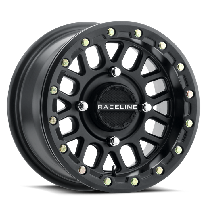 Raceline A92B Podium 14x7in / 4x137 BP / 10mm Offset / 110.18mm Bore - Satin Black Beadlock Wheel - Bull Strap