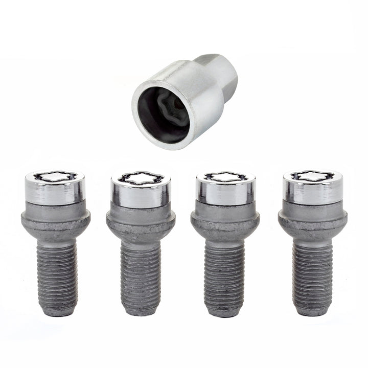 McGard Wheel Lock Bolt Set - 4pk. (Radius Seat) M14X1.5 / 17mm Hex / 26.7mm Shank Length - Chrome - Bull Strap