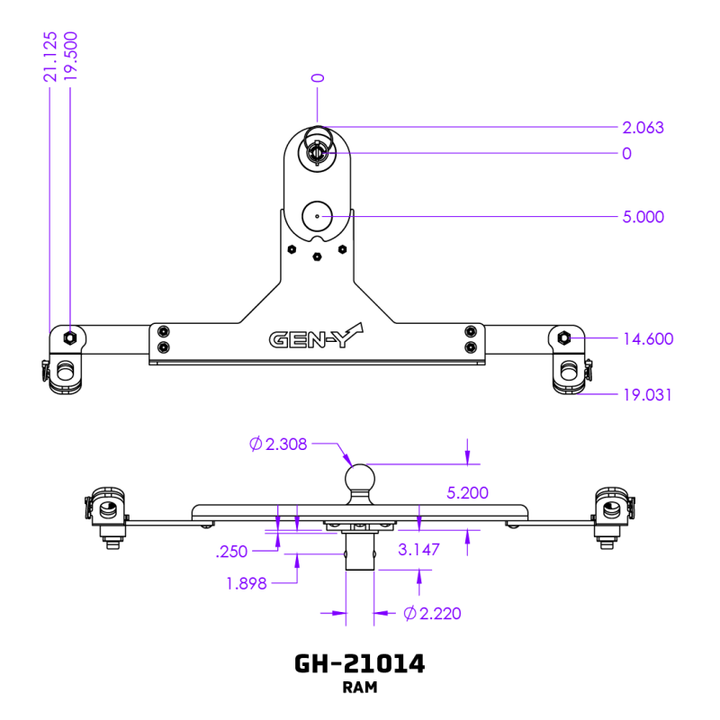 Gen-Y Dodge/RAM GoosePuck II 5in Offset Ball Puck Mount & 25K Towing w/Safety Chain Anchors - Bull Strap