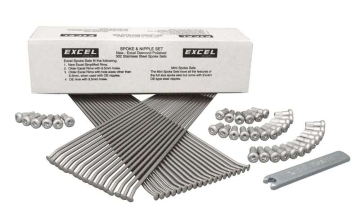 Excel Rear Spoke/Nipple Set (w/ Wrench) - 8 Gauge / 36 Qty - Silver - Bull Strap