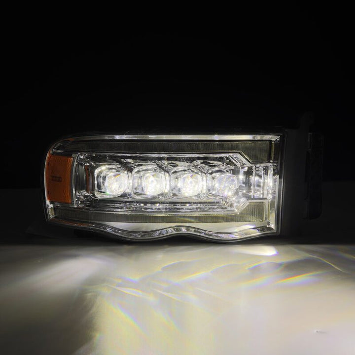 AlphaRex 02-05 Dodge Ram 1500 NOVA LED Proj Headlights Plank Style Chrome w/Activ Light/Seq Signal - Bull Strap