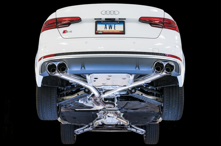 AWE Tuning Audi B9 S4 Track Edition Exhaust - Non-Resonated (Black 102mm Tips) - Bull Strap