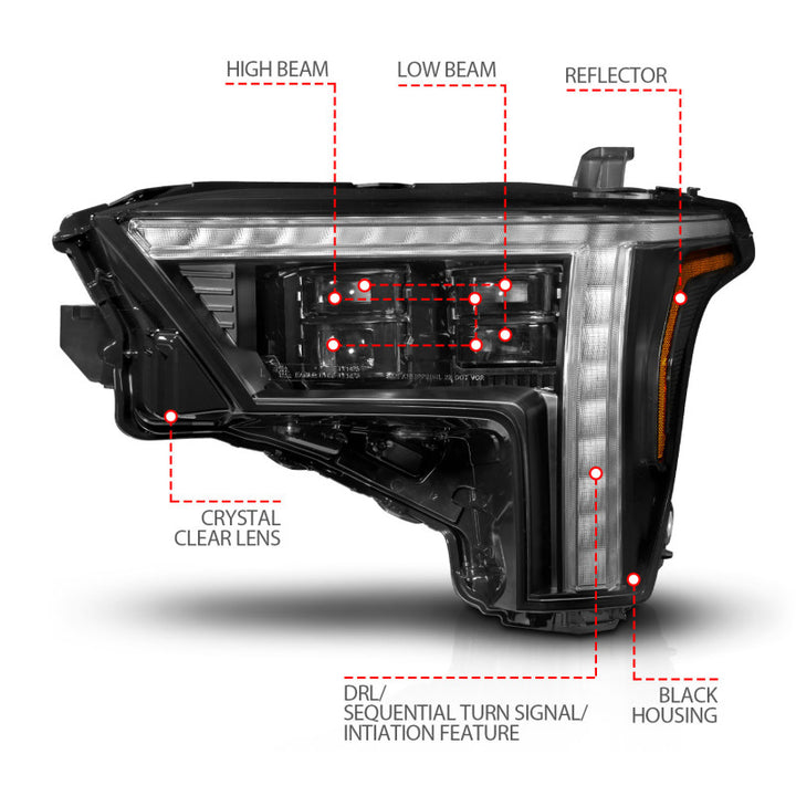 ANZO 22-24 Toyota Tundra (w/Factory LED Refl.) Z-Series Full LED Proj Headlights - Driver Side ONLY - Bull Strap