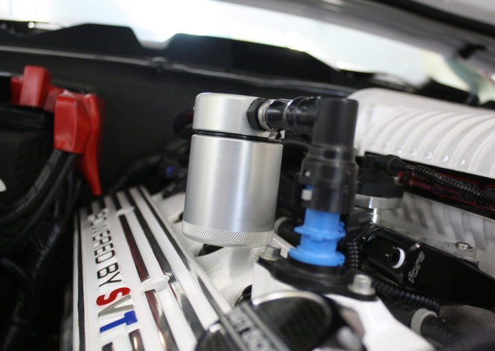 J&L 07-14 Ford Mustang GT500 Passenger Side Oil Separator 3.0 - Clear Anodized - Bull Strap