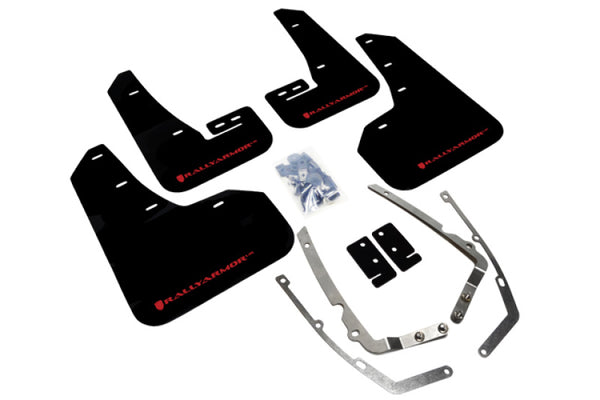 Rally Armor 15-21 MKVII VW Golf/GTI Black UR Mud Flap w/Red Logo - Bull Strap