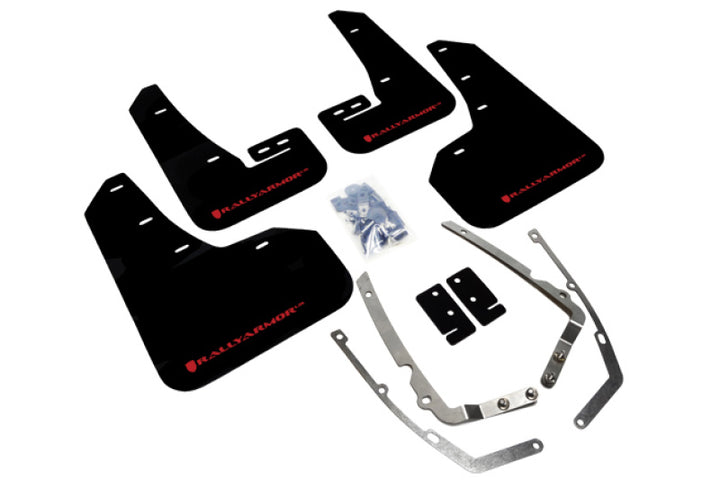 Rally Armor 15-21 MKVII VW Golf/GTI Black UR Mud Flap w/Red Logo - Bull Strap