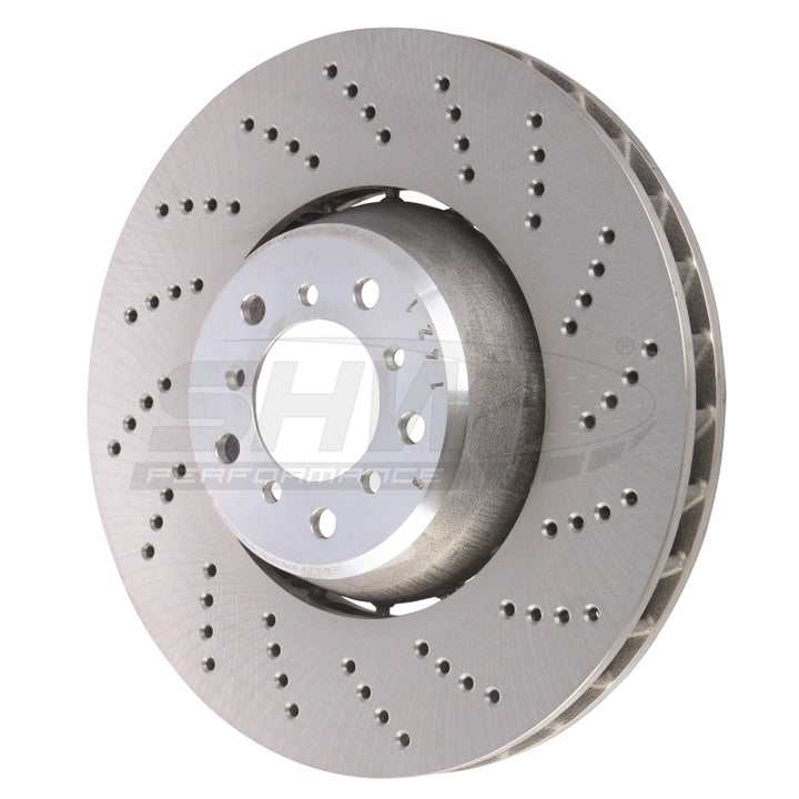 SHW 06-10 BMW M5 5.0L Right Front Cross-Drilled Lightweight Brake Rotor (34112282806) - Bull Strap