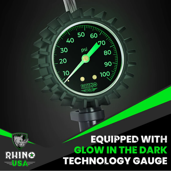Rhino USA 100 Psi Analog Tire Inflator Gauge - Bull Strap