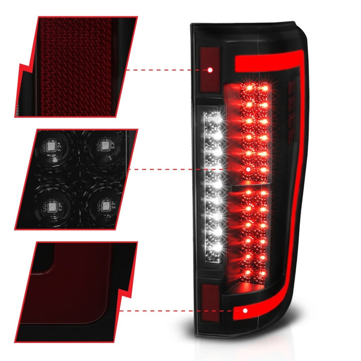 ANZO 2017+ Ford F-250 LED Taillights - Black/Smoke - Bull Strap