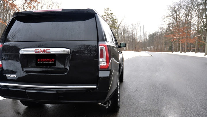 Corsa 2015-2020 GMC Yukon Denali 6.2L V8 Single Side Exit Cat-Back Exhaust w/ Polished Black Tips - Bull Strap