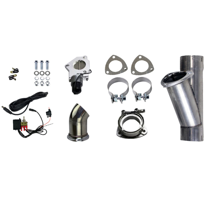 Granatelli 2.5in Aluminized Mild Steel Electronic Exhaust Cutout System w/Slip Fit & Band Clamps - Bull Strap