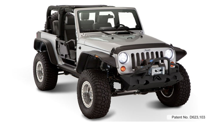 Bushwacker 07-18 Jeep Wrangler Flat Style Flares 4pc Fits 2-Door Sport Utility Only - Black - Bull Strap