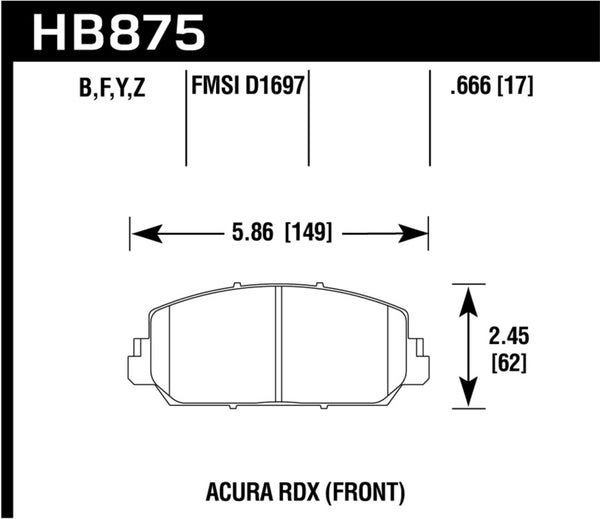 Hawk 14-17 Acura RDX/RLX HPS 5.0 Front Brake Pads ( does not fit civic Type R) - Bull Strap