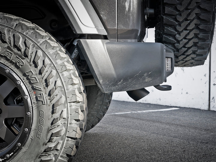 aFe MACH Force-Xp Axle-Back Exhaust System w/Black Tip 18-20 Jeep Wrangler L4-2.0T / V6-3.6L - Bull Strap