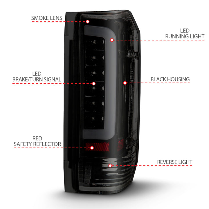 ANZO 1987-1996 Ford F-150 LED Taillights Black Housing Smoke Lens (Pair) - Bull Strap